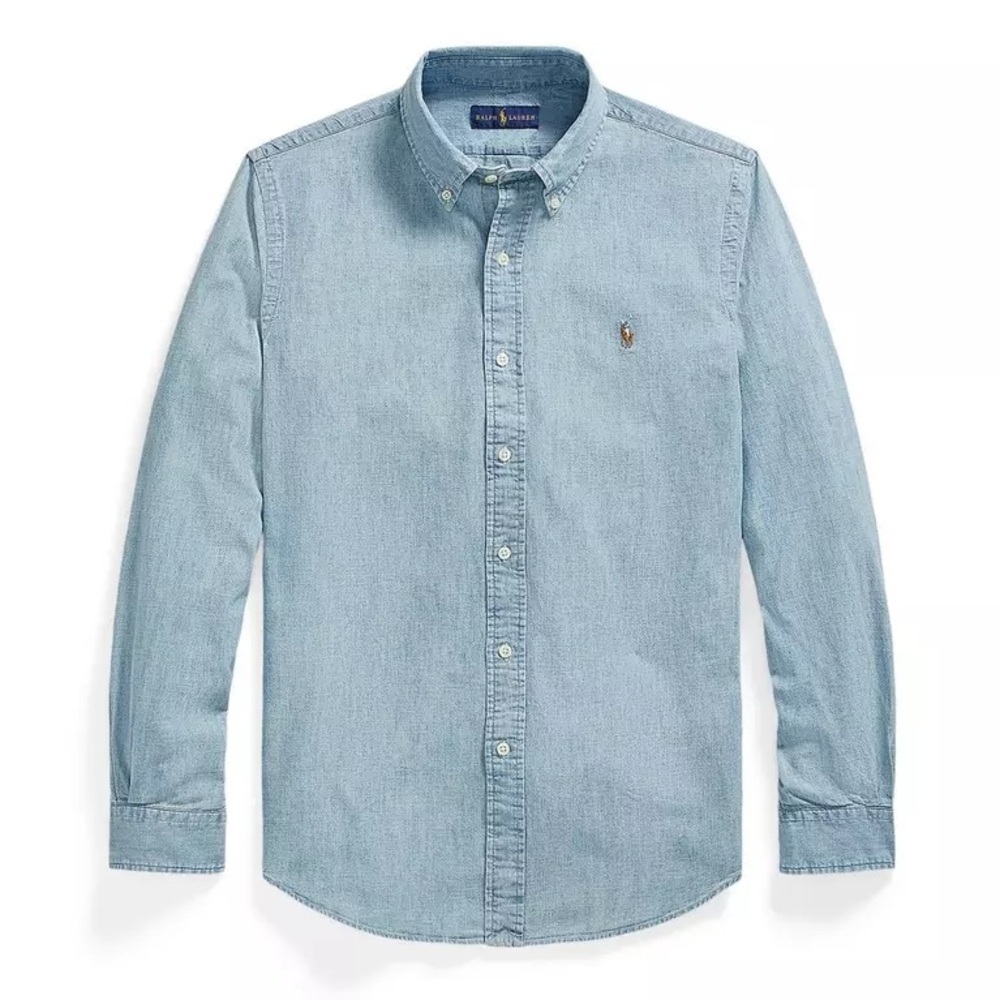 Ralph Lauren boys button down shirt oxford chambray cotton long sleeve polo pony
